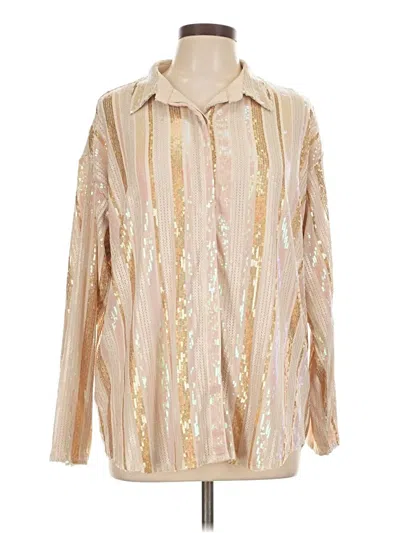 Pre-owned Main Strip Long Sleeve Blouse In Gold
