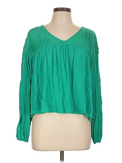 Pre-owned Main Strip Long Sleeve Blouse In Green