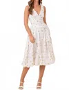 Main Strip Low V-neck 3d Floral Midi Dress In White In White