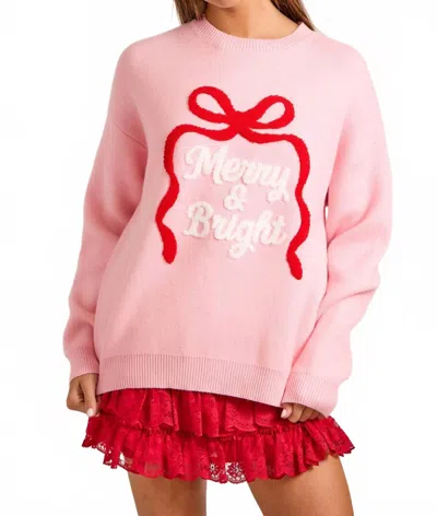 Main Strip Merry & Bright Christmas Knit Sweater In Light Pink