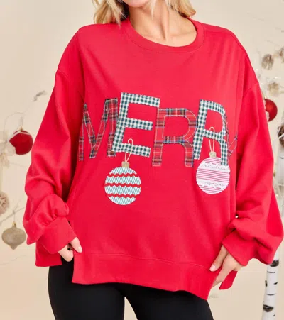 Main Strip Merry Christmas Sweatshirt In Red In Pink