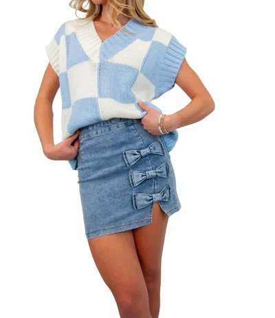 Main Strip Mini Skirt With Bow Detail In Denim In Blue