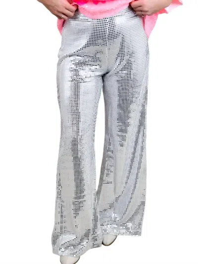 Main Strip Mirror Sequin Wide Leg Pants In Silver