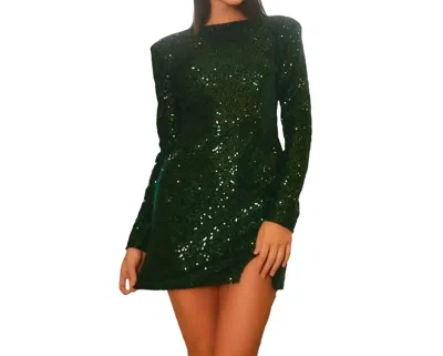 Main Strip Nikki Long Sleeve Sequin Mini Dress In Hunter Green