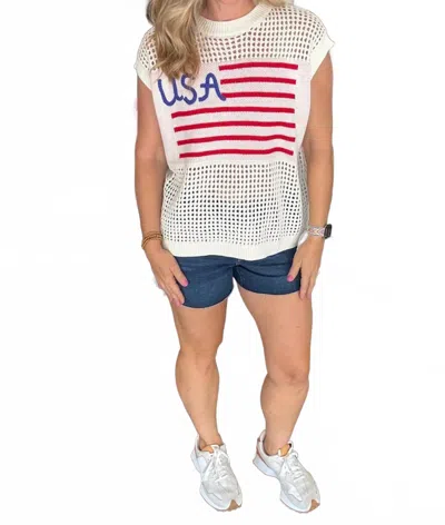 Main Strip Open Knit Usa Top In White