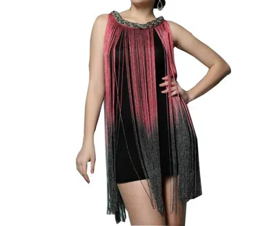 Main Strip Panther Fringe Dress In Pink Ombre