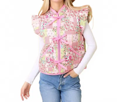 Main Strip Patchwork Floral Printed Vest In Pink