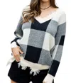 Main Strip Plaid Frayed Sweater In Multi In Multi