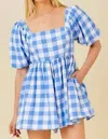 Main Strip Plaid Print Romper In Blue/white