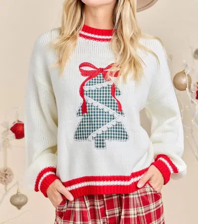 Main Strip Plaid Tree Christmas Sweater In White