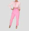Main Strip Pleated Pants With Belt In Pink In Pink
