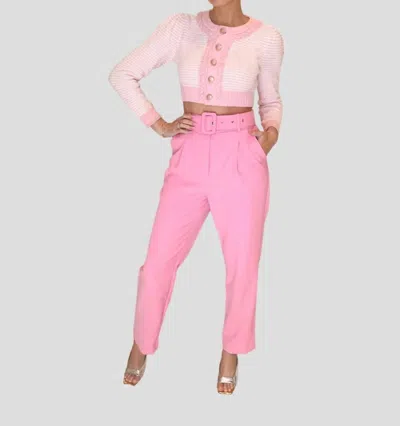 Main Strip Pleated Pants With Belt In Pink