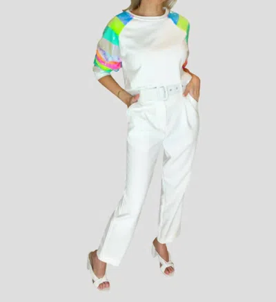 Main Strip Pleated Pants With Belt In White