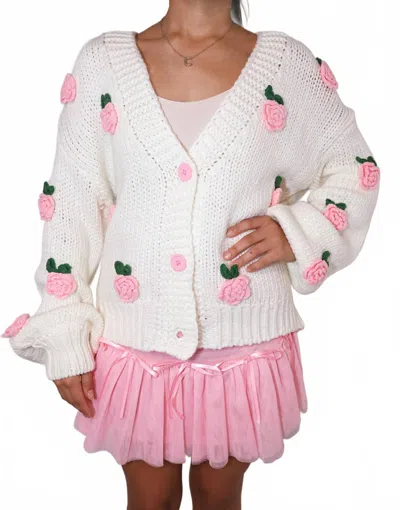 Main Strip Pretty Blossom Charm Knit Cardigan In White