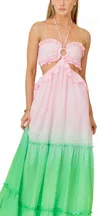 Main Strip Print Oring Ruffle Waist Cut Maxi Dress In Ombre In Multi