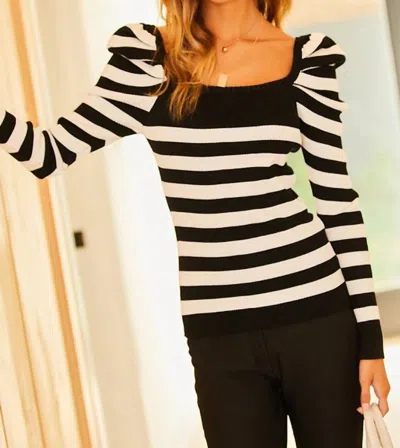 Main Strip Puff Sleeve Stripe Sweater In Black/white