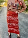 Main Strip Pumpkin Spice Knit Midi Skirt In Rust In Multi