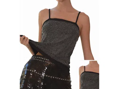 Main Strip Rhinestone Square Neck Cami Tank Top In Black