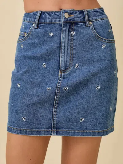 Main Strip Ribbons Pattern Mini Skirt In Denim In Blue