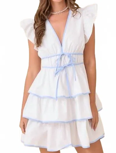 Main Strip Ruffle Dress In White