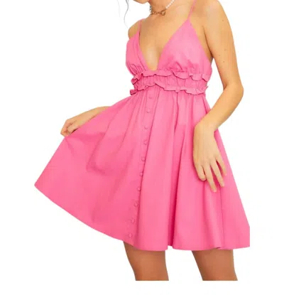 Main Strip Ruffle Self Tie Dress In Barbie Pink In Multi