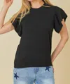 Main Strip Ruffle Sleeve Solid Sweater In Black In Black