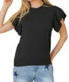 Main Strip Ruffle Sleeve Solid Sweater In Black In Black