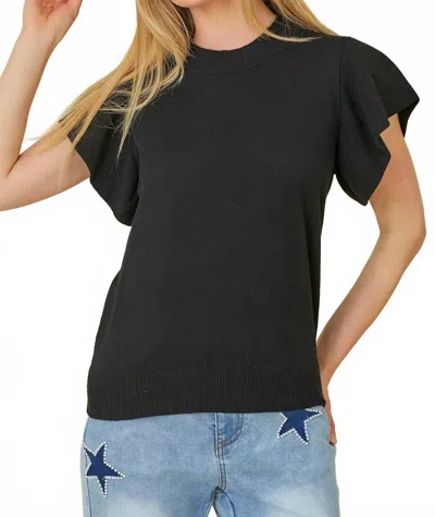 MAIN STRIP RUFFLE SLEEVE SWEATER IN BLACK