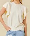 Main Strip Ruffle Sleeve Sweater In Cream In White