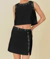 Main Strip Sabina Round Neck Silver Eyelet Top In Black In Black