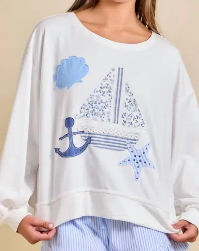 Main Strip Sailboat Patchwork Sweatshirt In White