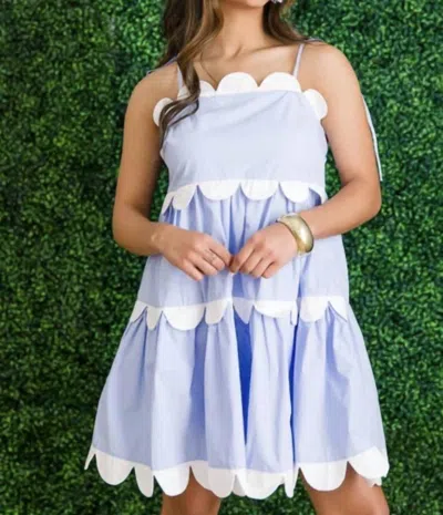 Main Strip Scallop Edge Solid Babydoll Dress In Light Blue
