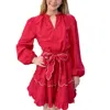 Main Strip Scallop Edge Trim Solid Mini Dress In Red In Red