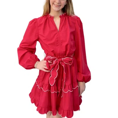 Main Strip Scallop Edge Trim Solid Mini Dress In Red