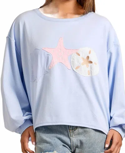 Main Strip Seashell Patchwork Long Sleeve Top In White In Blue
