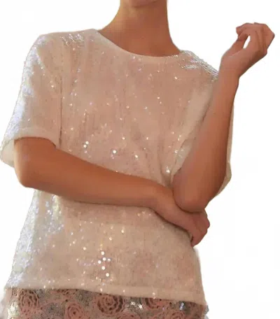 Main Strip Shimmer Sequin Top In Ivory In Pink