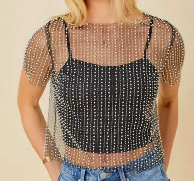 Main Strip Short Sleeve Beaded Top In Black