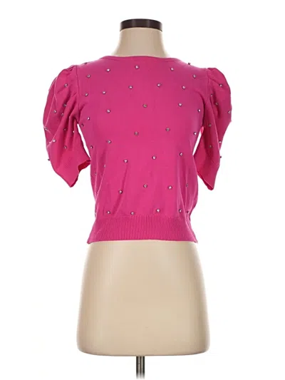 Pre-owned Main Strip Short Sleeve Top Pink Sweetheart Neckline Tops