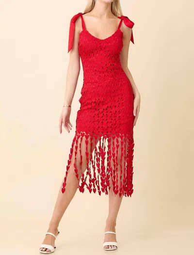 Main Strip Shoulder Strap Tie With Heart Lace Fringe Dress In Red