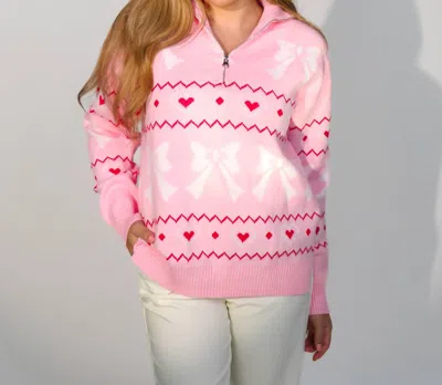 Main Strip So Darling Zip Sweater Pullover In Pink