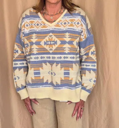 Main Strip Southwestern V-neck Knit Sweater In Blue Multi