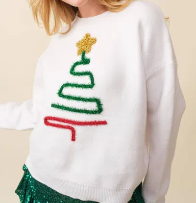 Main Strip Sparkle Christmas Tree Sweater In White
