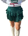 Main Strip Sparkles Everywhere Sequin Skort In Hunter Green In Green