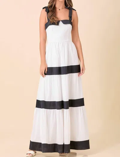 Main Strip Summer Maxi Shoulder Strap Color Block Dress In White/black