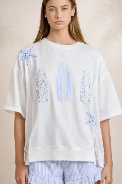 Main Strip Surfboard Patchwork Tee In White