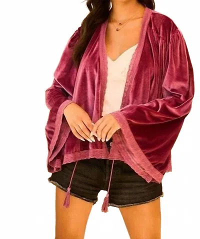 Main Strip Tassel Trim Velvet Jacket In Plum In Burgundy