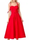 Main Strip Tie Belt Flare Midi Dress In Red In Red