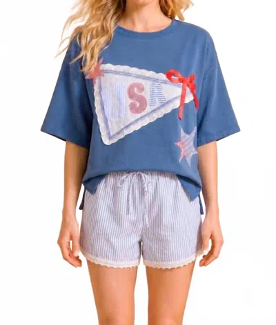 Main Strip Usa Top In Navy In Blue