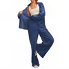 Main Strip Velvet Ribbed Wide Leg Pants In Navy