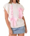 Main Strip Weave Ribbon Bow Sweater In White In White